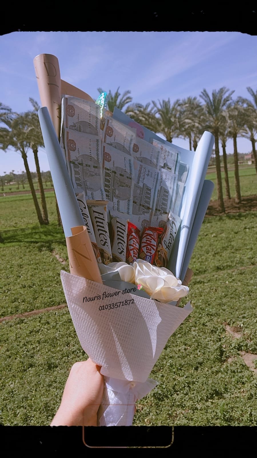 بوكيه شوكولاته وفلوس بالورد